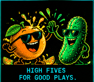 Pulpy! and Pick Pickle high-five